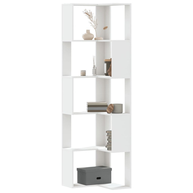 50cm W Corner Bookcase, (5 Shelves) 179cm H x 50cm W x 50cm D, White