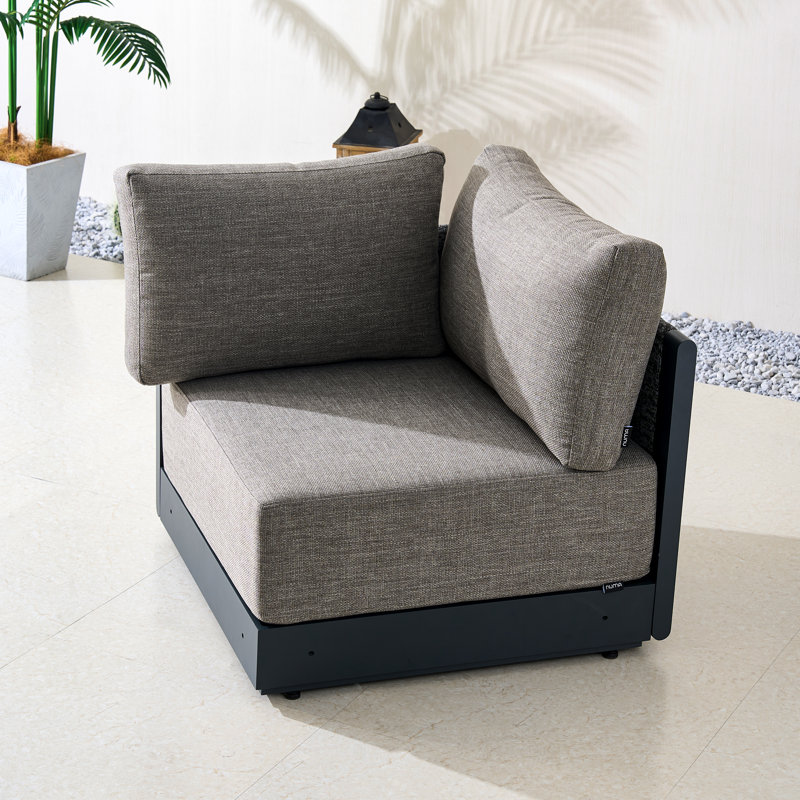 Canapé d'angle d'extérieur à sangles tissées en aluminium avec coussins