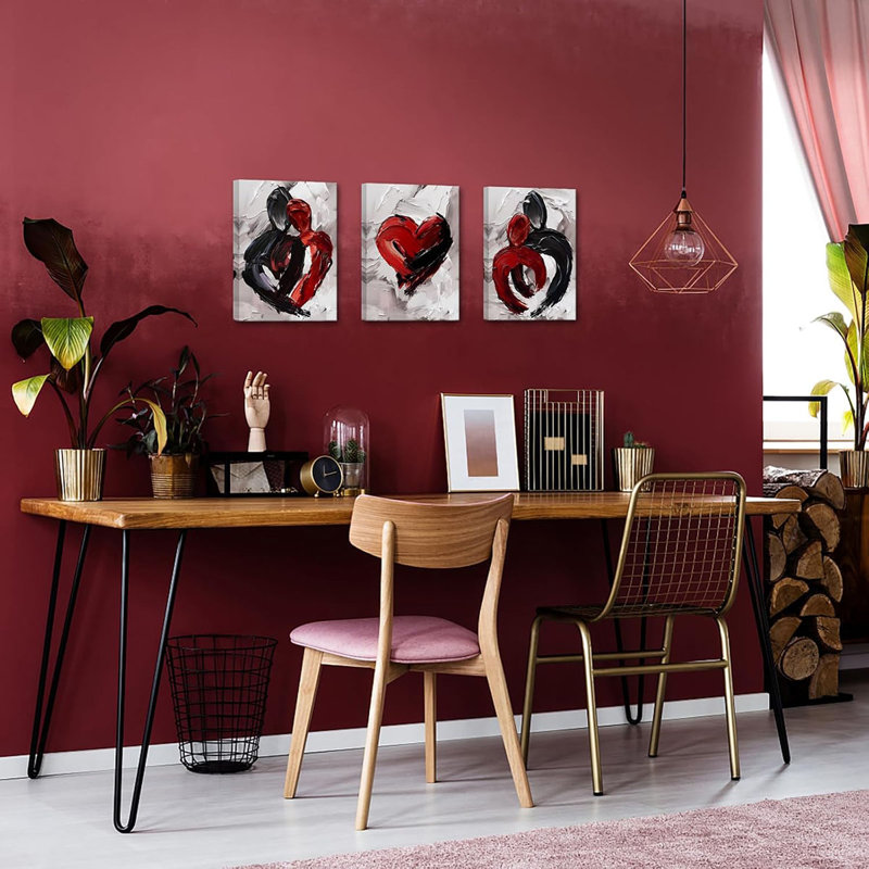 3 Piece Wrapped Canvas Print, Red