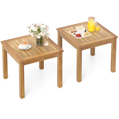 Outdoor Square Teak Wood End Table Coffee Table for Porch Deck Garden Patio