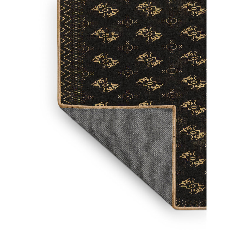 Tapis noir en laine et polyester tissé à la machine Jolleen, Rectangle 3 pi x 5 pi