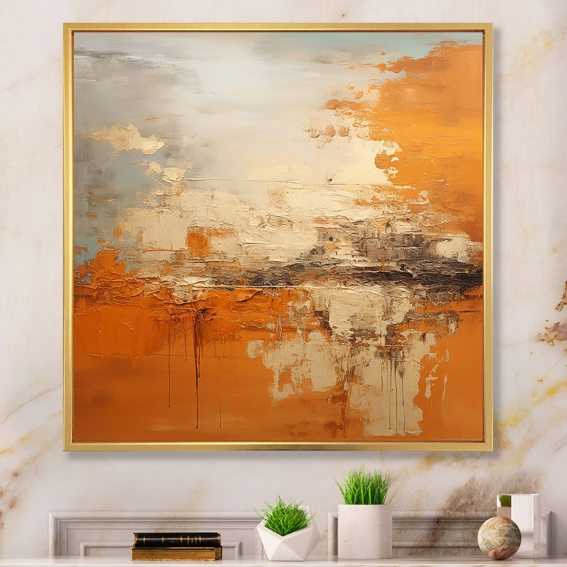 «Copper Glow», impression d'art abstrait paysage, H 36 po x l 36 po x P 1,5 po, Cadre doré simple