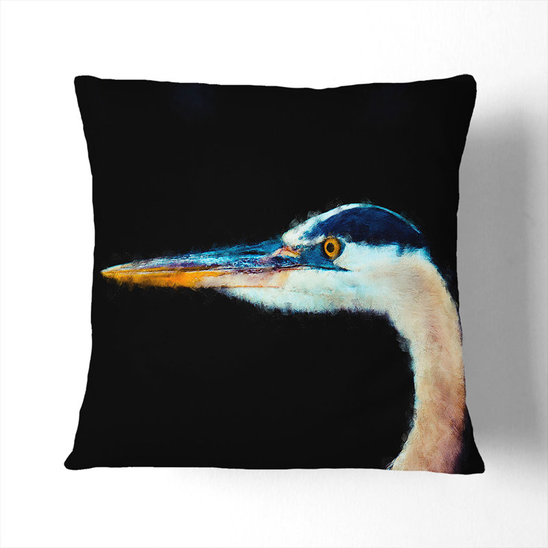 Heron Portrait Painting Cushion with Filling, 40cm H x 40cm W x 15cm D