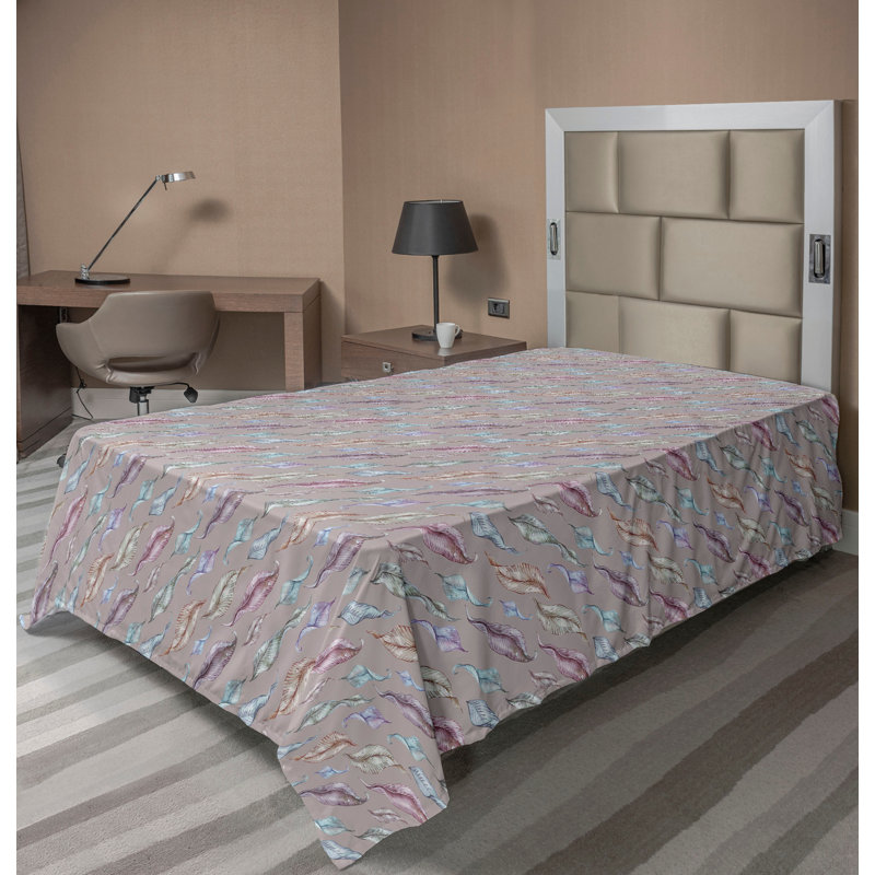 Ambesonne Bohemian Flat Sheet Waving Art Modern Leaves Pale Lavender and Pale Tan, Twin Flat Sheet