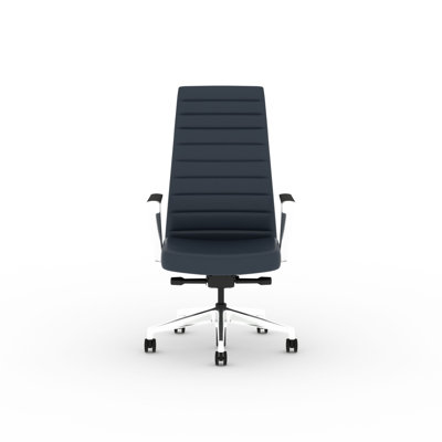 Cofi Hon  Executive High Back Chair, Advanced Synchro-Tilt with Seat Slider, Standard Cylinder, Adjustable Arms, Contourett Vinyl with Matching Channel Stitching, Polished Aluminum Base, Navy