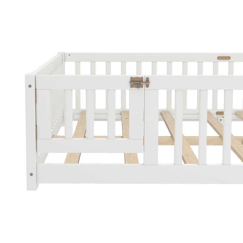 Lit grand format avec garde-corps et porte pour enfants, blanc, Grand lit, Blanc