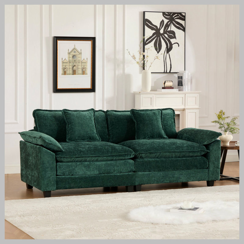 Canapé en chenille 2 places, Vert, H 33,1 po x l 81,9 po x P 30,3 po