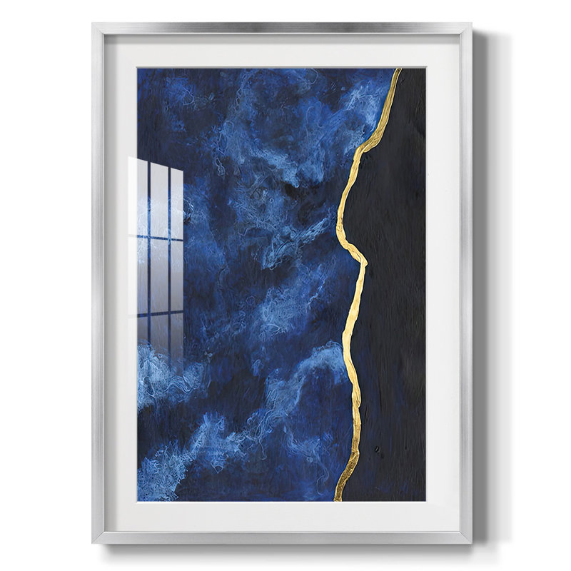 Indigo doré I - impression encadrée, H 28,5 po x l 20,5 po, Argent argent