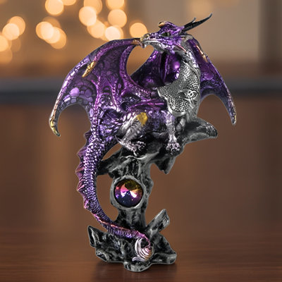 6.25"H Purple Dragon Guarding Pearl Figurine