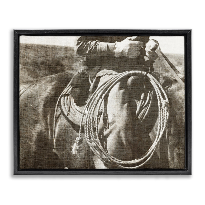 «Cowboy with Lasso», art mural encadré sur toile flottante par RileyB, Cadre flottant noir de jais, H 25 po x l 31 po