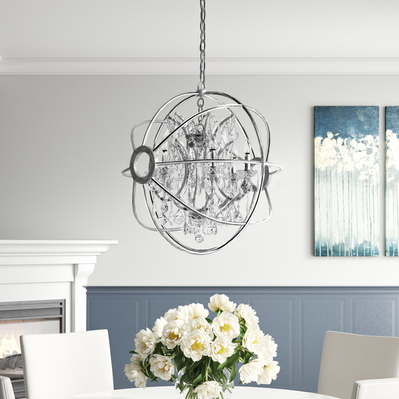 Svante 6 - Light Globe Chandelier, Crystal (Clear), Polished Nickel