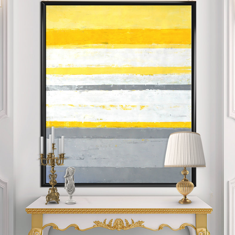 «Gray and Yellow Blue Abstract XIII», reproduction d'art sur toile, H 46 po x l 36 po x P 1,5 po, Cadre flottant noir