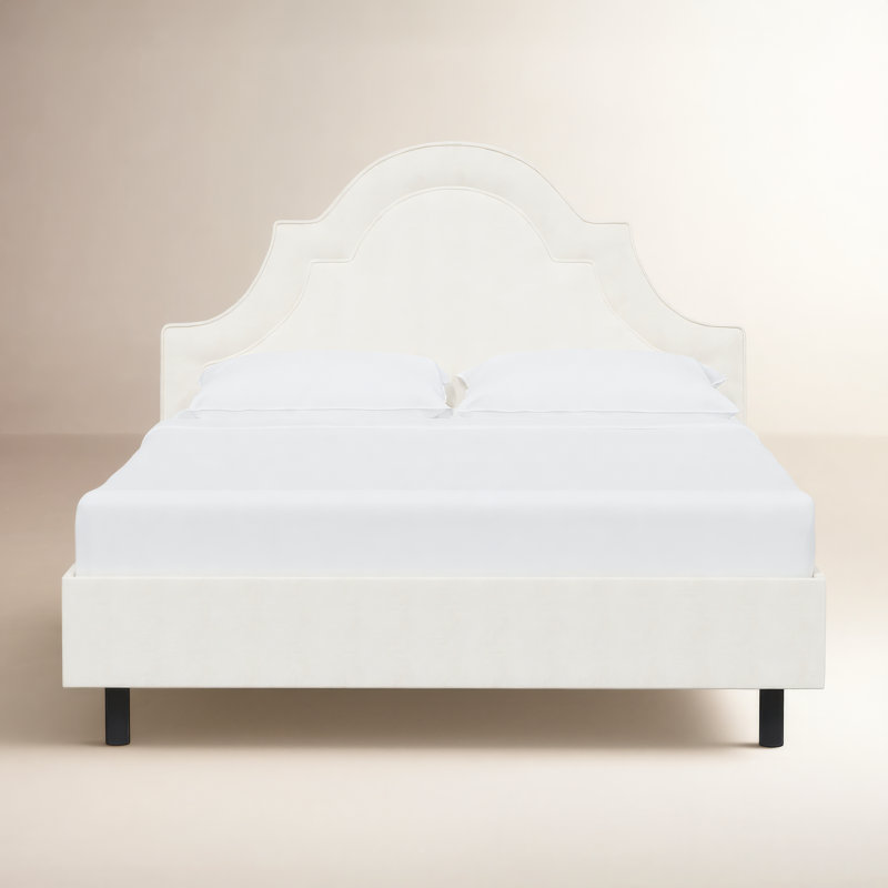 Knipe Upholstered Unfinished Scalloped Bed, Zuma White Textured Linen, Queen