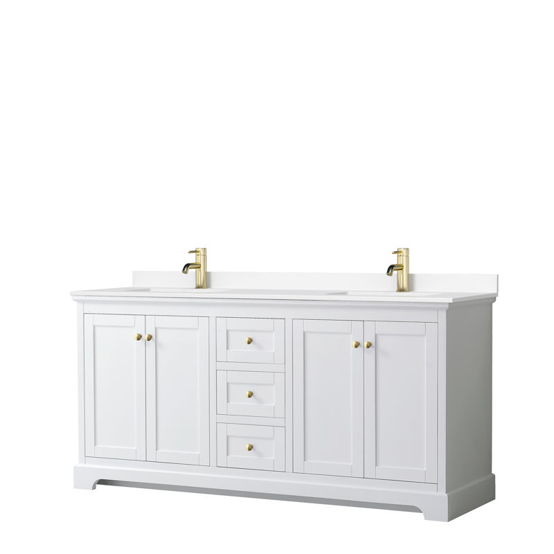 Ensemble de meuble-lavabo double 72 po Avery, Gris foncé, Chrome poli, Marbre de culture blanc