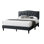 Charcoal Burlap Queen Bed, Headboard With Nailhead Trim Accents, Sloped Curve, Wooden Slats, No Box Spring For Bedroom Modern Fabric Headboard, Sophisticated Trim,