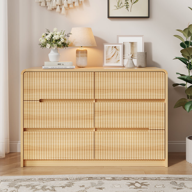6 Drawer 47.3" W Wooden Double Dresser					, Oak