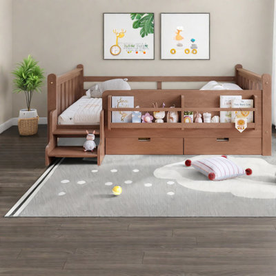 Lits pour enfants en bois naturel peu encombrants avec rangement et sécurité