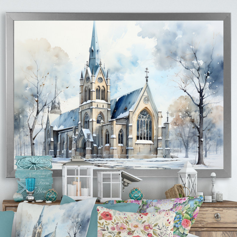 " Church Minimalism Harmony ", 16" H x 32" W, Black Picture Framed