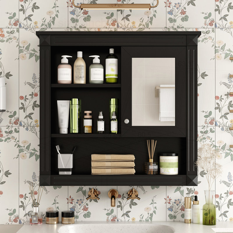 Armoire murale de salle de bain 32 "avec miroir, Noir