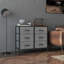  6 Drawer Fabric Chest of Drawers w/ Wooden Top for Hallway Black-423723299