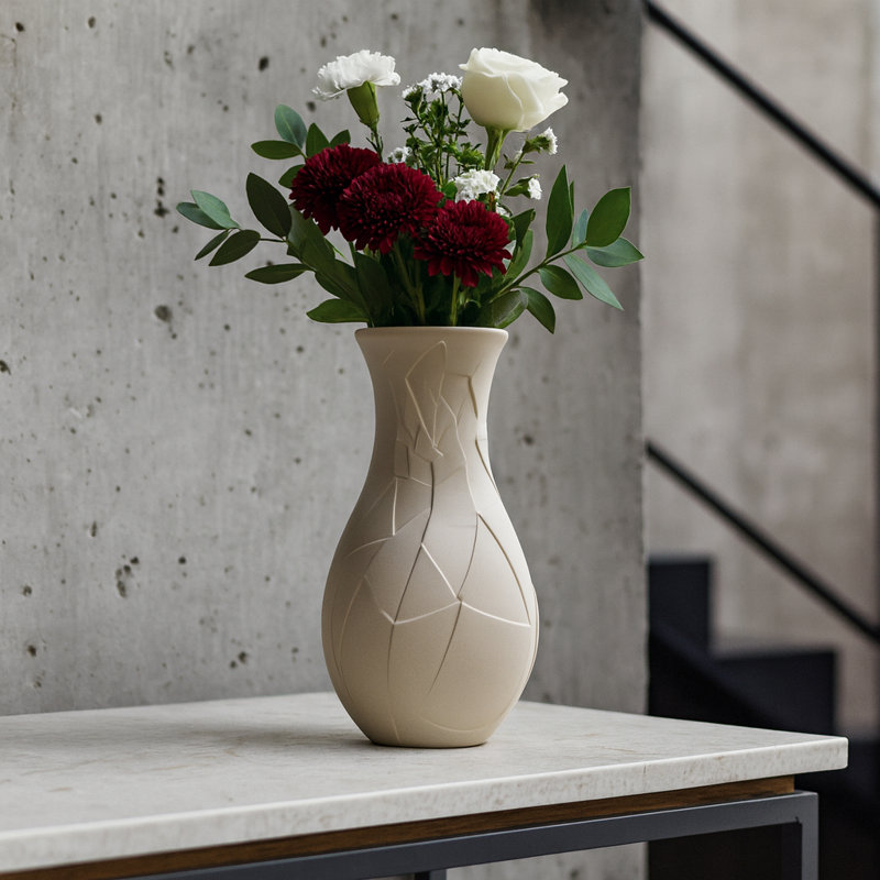 Vase de table en céramique fabriqué à la main Daileen, Beige