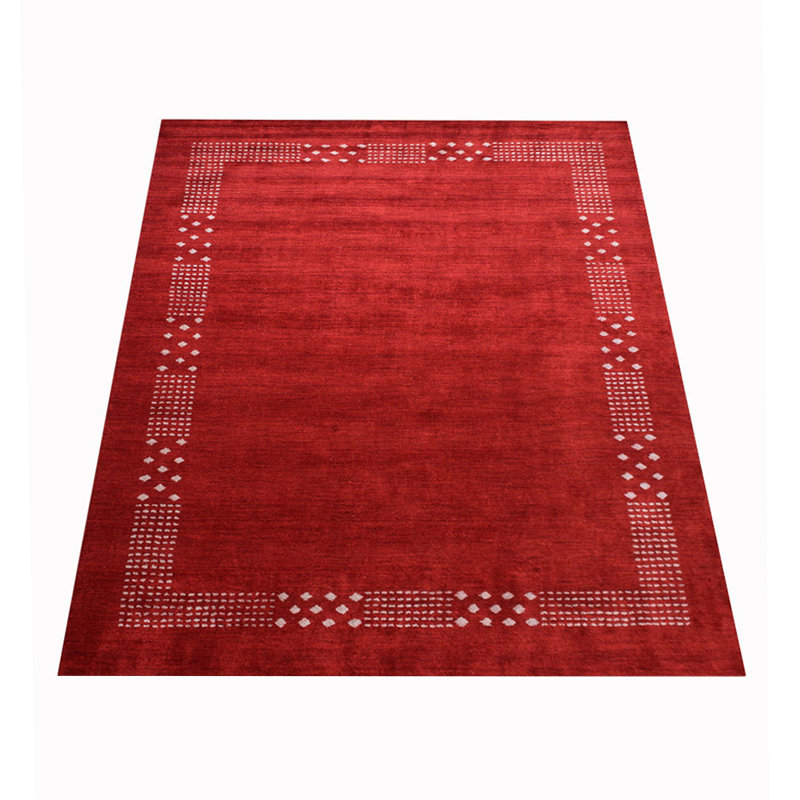 Hand Knotted Loom Silk Area Rugs - Red Color, Rectangle 5' x 8'