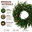 Couronne de Noël artificielle 24 po avec 20 lumières DEL, verdure de cyprès et pommes de pin pour porte d'entrée, manteau de cheminée et décoration des Fêtes 24 po