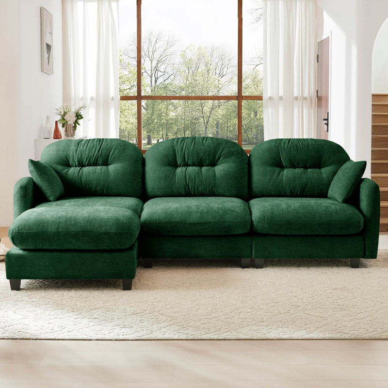 107" Chenille L-Shaped Modular Sofa, Green