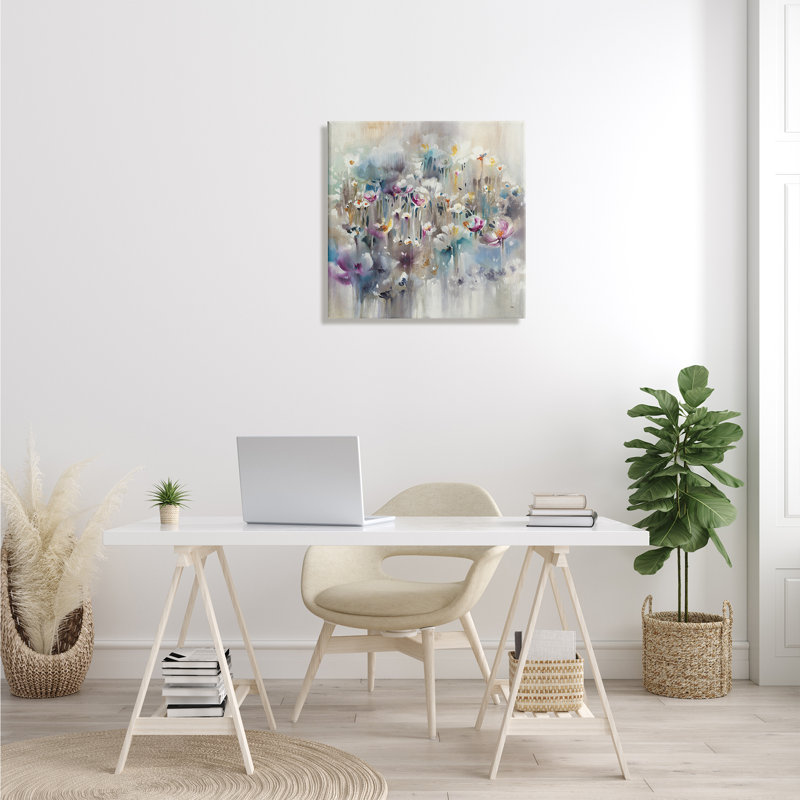 Doux champ floral arrondi - impression, H 24 po x l 24 po x P 1,5 po, Toile tendue