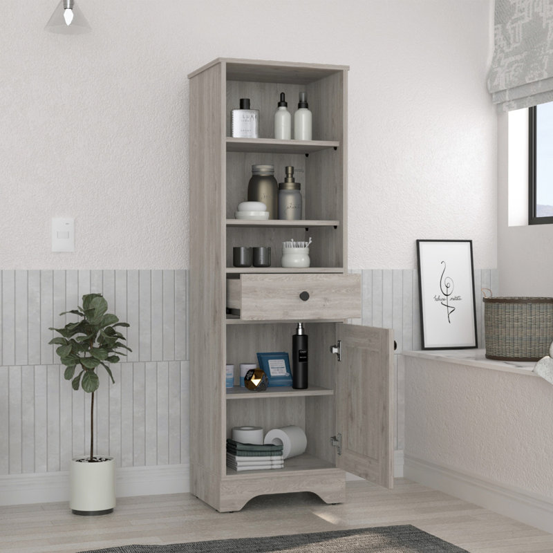 Armoire à linge St. Clair, deux tablettes intérieures, deux tablettes ouvertes, une porte, Gris