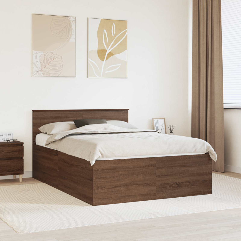 Bed Frame, European Double (140 x 200 cm), Brown Oak