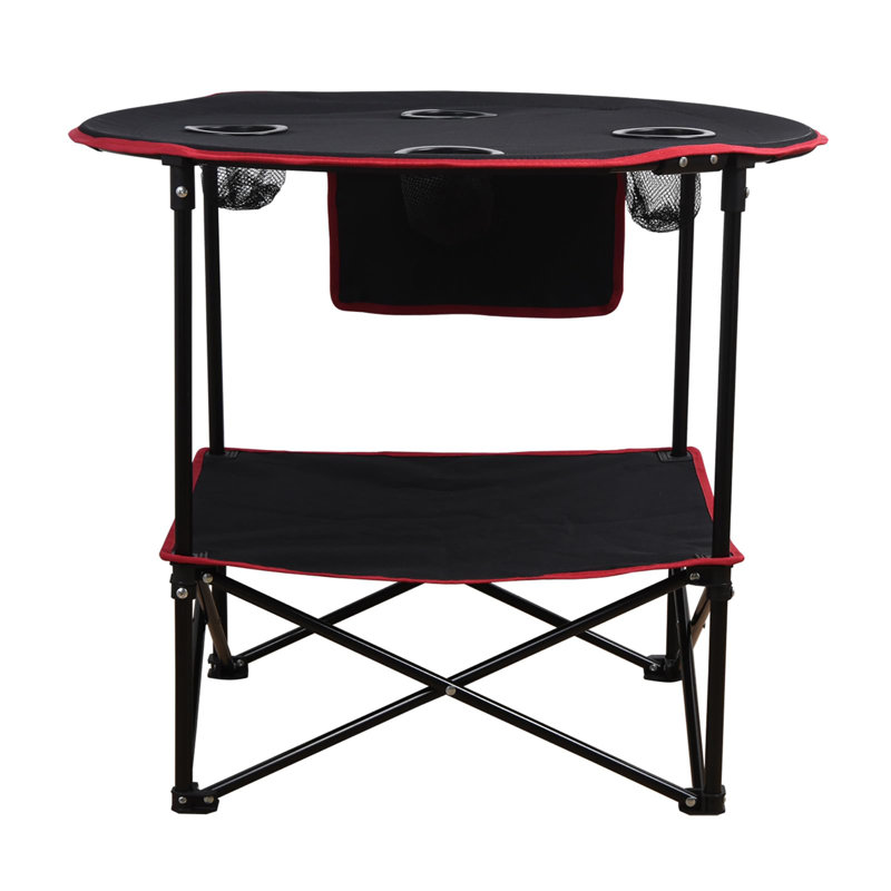 Folding Camping Table with 4 Mesh Cup Holders, Side Storage Bag, Collapsible Canvas & Carry Bag