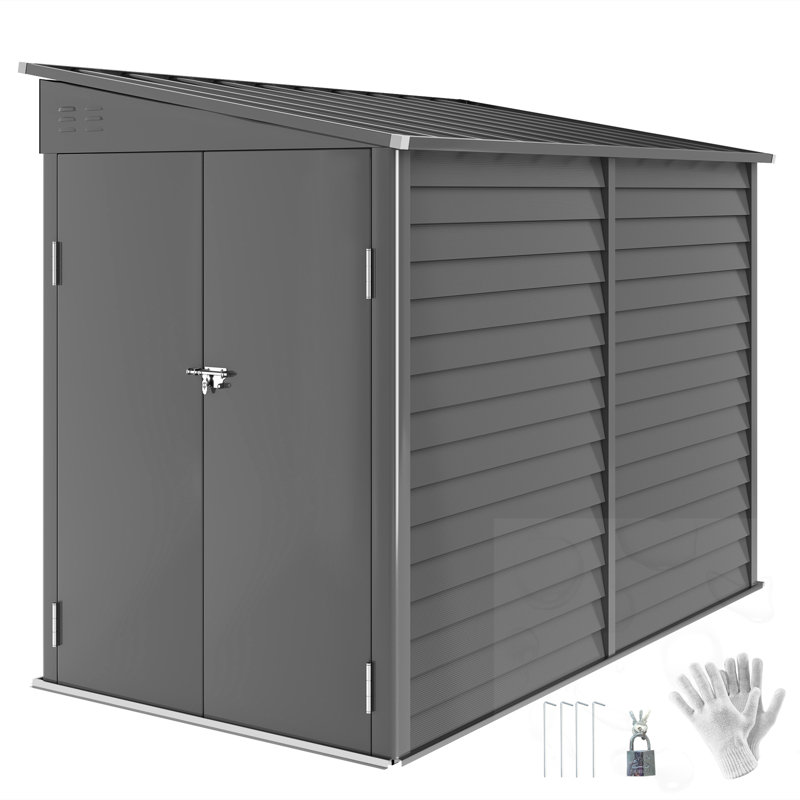 Outdoor Storage Shed With Foundation Kit And Lockable Doors And Glove, Dark Gray