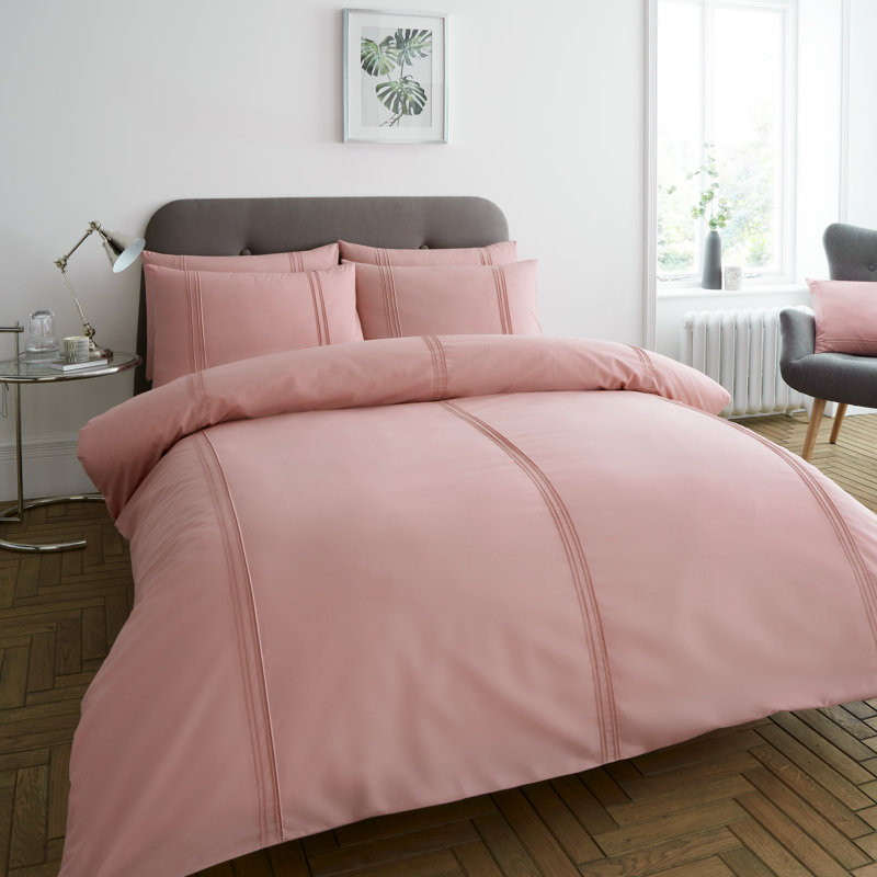 Satin Solid Colour Duvet Cover Set with Pillowcases, Kingsize Duvet Cover + 2 Standard Pillowcase, Blush Pink