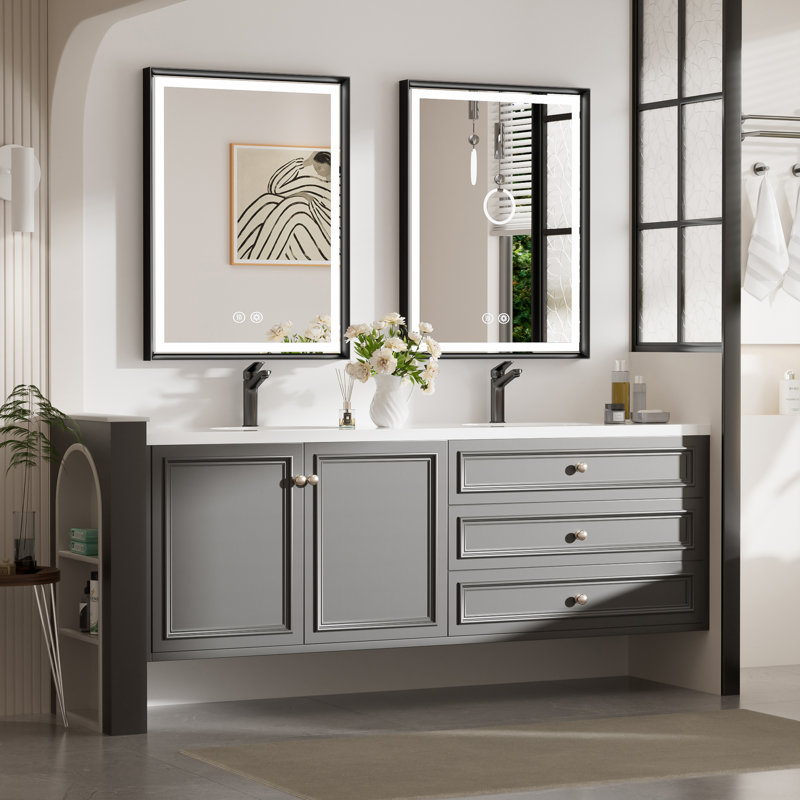 LED Bathroom Vanity Mirror with Anti-Fog and Dimmable Light, Aluminum Frame Wall Mirror, Matte Black, 24" x 32"