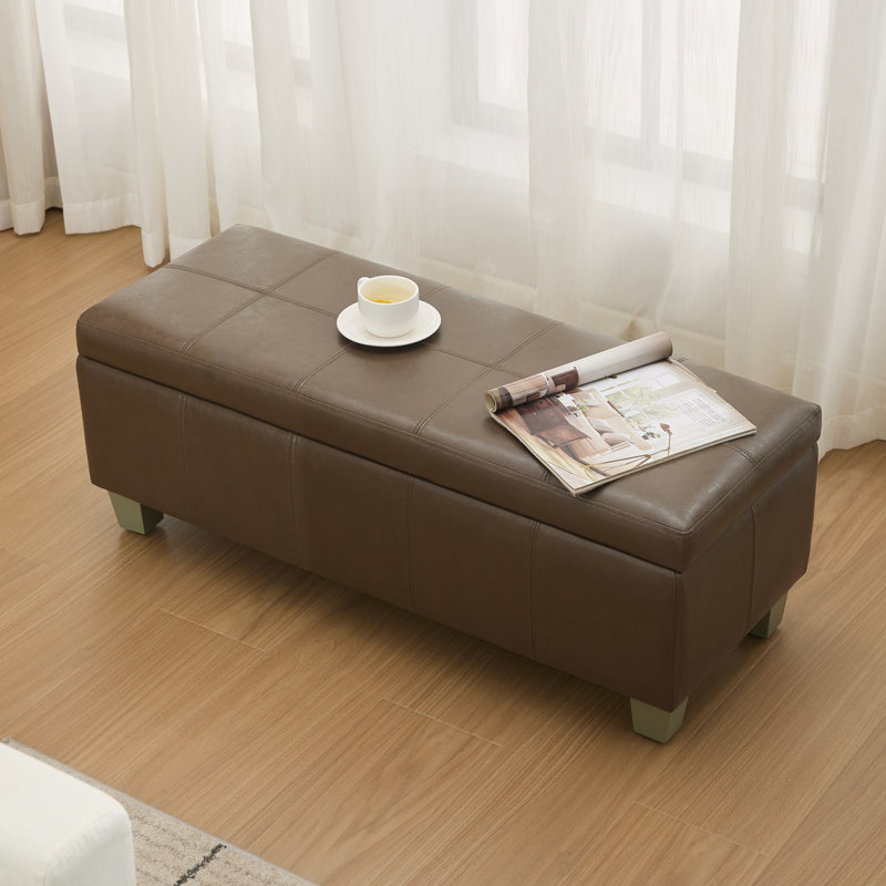 Faux Leather Upholstered Storage Bench, 15.5" H x 41" W x 16.3" D, Coffee
