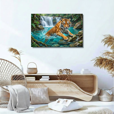 Ensemble de 1 tableau sur toile représentant une cascade de tigres
