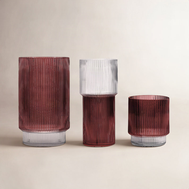 Zinc Fluted Glass Vase, Cranberry