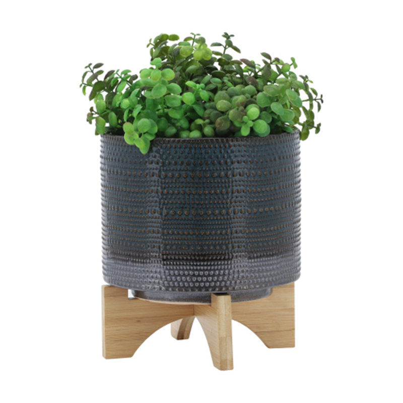 PLATTE À POIS 8 po AVEC SUPPORT EN BOIS, VERT