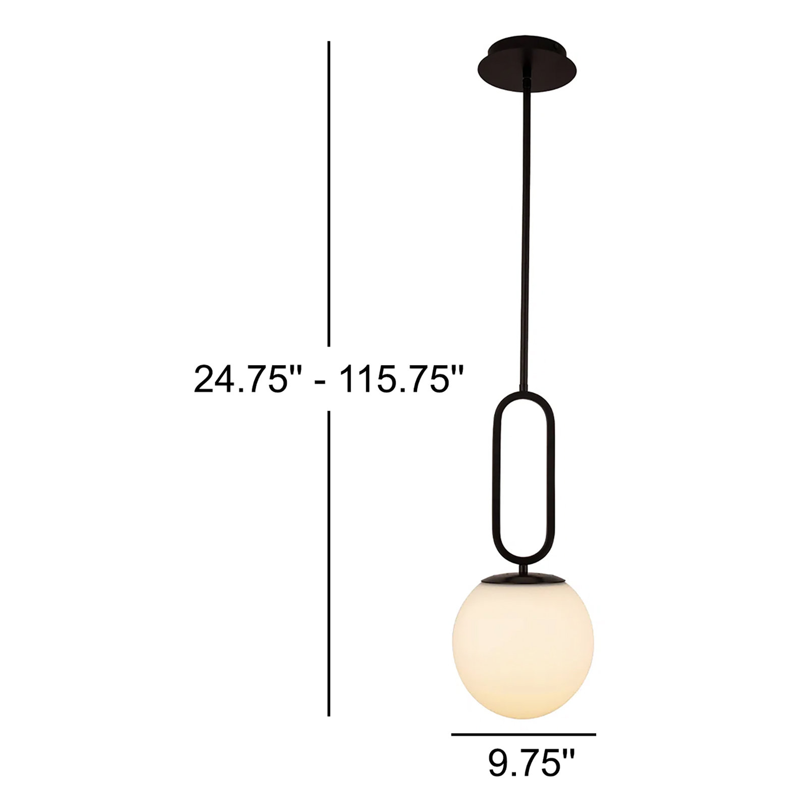 Single Light Glass Dimmable Pendant, Acid Opal/Matte Black, 18.75" H x 9.75" W x 9.75" D