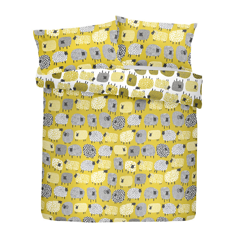 Dotty Sheep 130 TC Reversible Modern & Contemporary Duvet Cover Set, Double - 2 Standard Pillowcases, Ochre