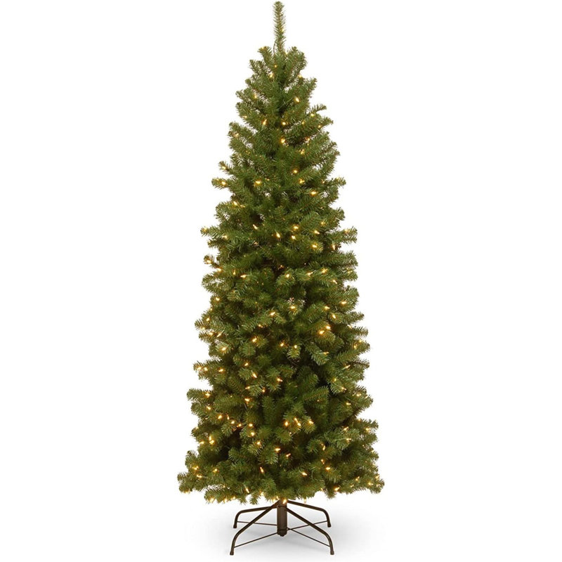 Artificial Slim Christmas Tree, Green, North Valley Spruce, White Lights, Includes Stand, 6 Feet