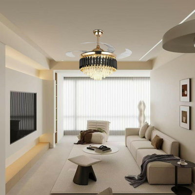 42 Inch Crystal Remote Control Tri Colour Dimming Fan Light, Black
