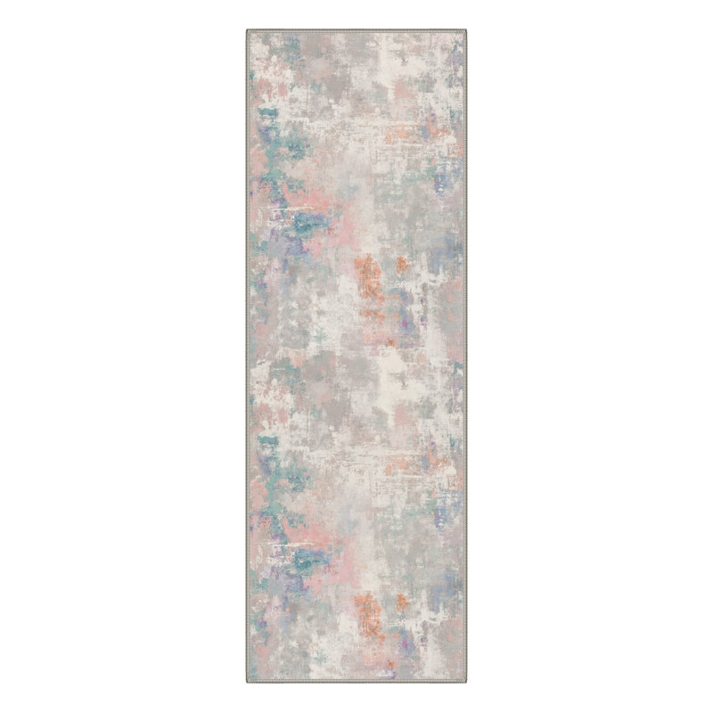 Tapis beige / rose / vert Pavelina, Tapis de couloir de 2 pi x 7 pi