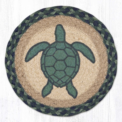  Tortue turquoise ronde - impression de vie marine sur jute tressée naturelle 10 po