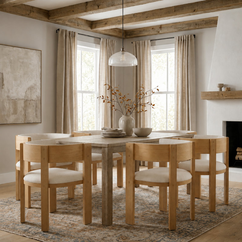 Ensemble de 6 chaises de salle à manger en bois massif Pliner Albert, Champagne / bois naturel