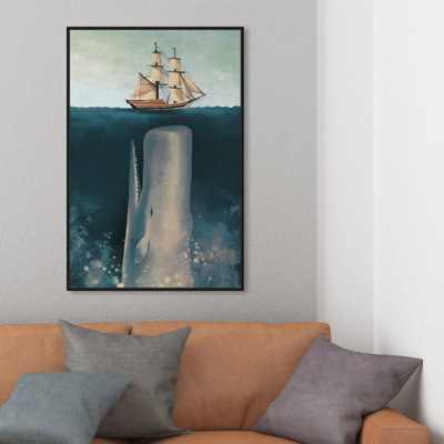 Nautique et côtier, le voilier et la baleine - impression d'art graphique