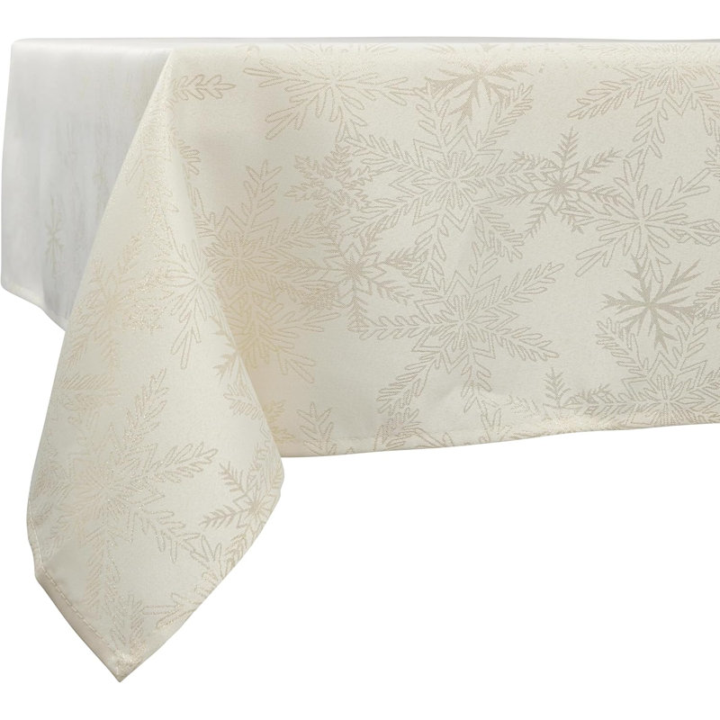 Christmas Metallic Blizzard Snowflake Rectangular Tablecloth, 52cm W x 178cm L, Cream