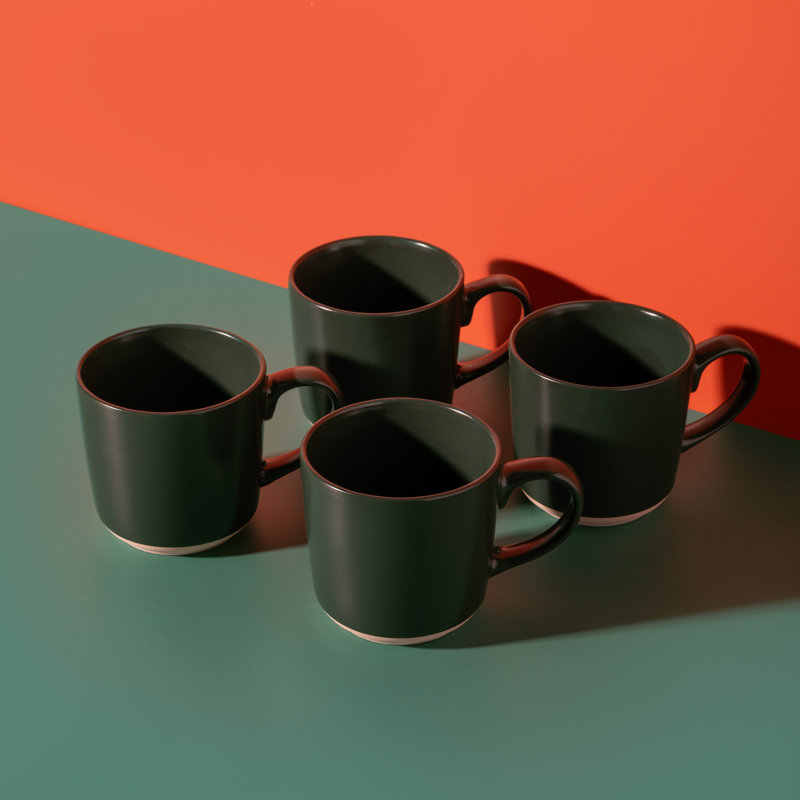 La Cafetière Ceramic Mugs, Set of 4 Durable Ceramic Coffee Cups with Unglazed Base, 350ml, Blue