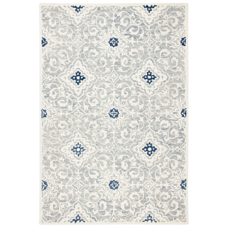 Roslyn Hand Tufted Wool And Cotton Damask Rug, Rectangle 4' x 6'